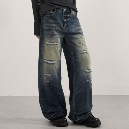 Custom Distressed Jeans for Wide-Leg Streetwear
