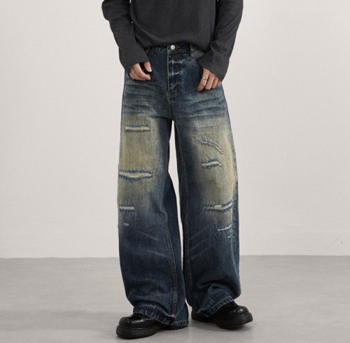 Custom Distressed Jeans for Wide-Leg Streetwear