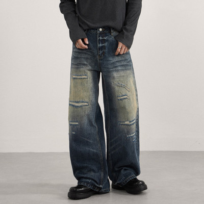 Custom Distressed Jeans for Wide-Leg Streetwear