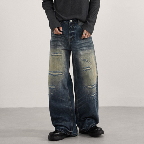 Custom Distressed Jeans for Wide-Leg Streetwear