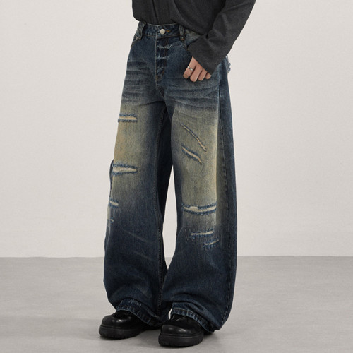 Custom Distressed Jeans for Wide-Leg Streetwear