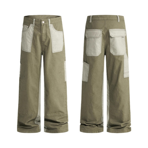 Custom Cargo Pants for Olive Color-Block Streetwear