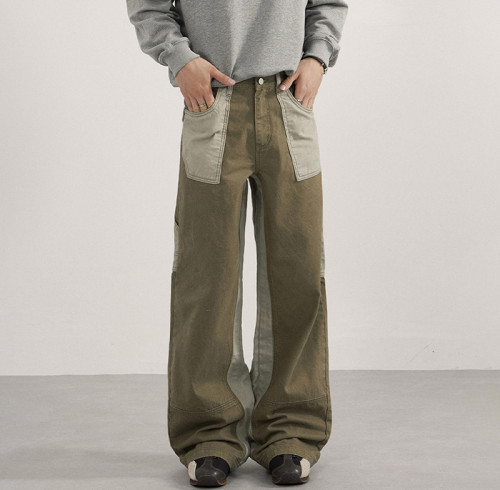 Custom Cargo Pants for Olive Color-Block Streetwear