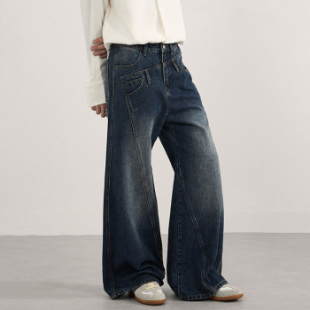 Custom Wide Leg Jeans for Asymmetric Pocket Streetwear