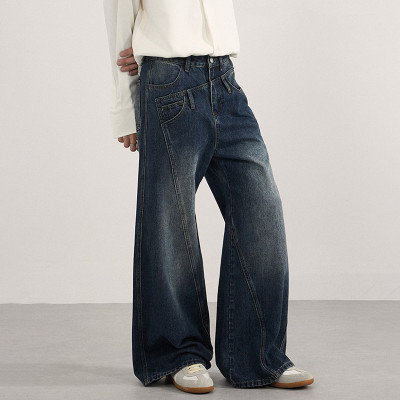Custom Wide Leg Jeans for Asymmetric Pocket Streetwear