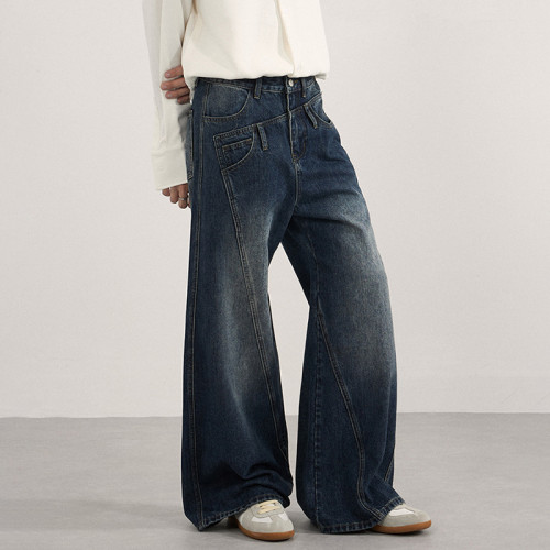 Custom Wide Leg Jeans for Asymmetric Pocket Streetwear