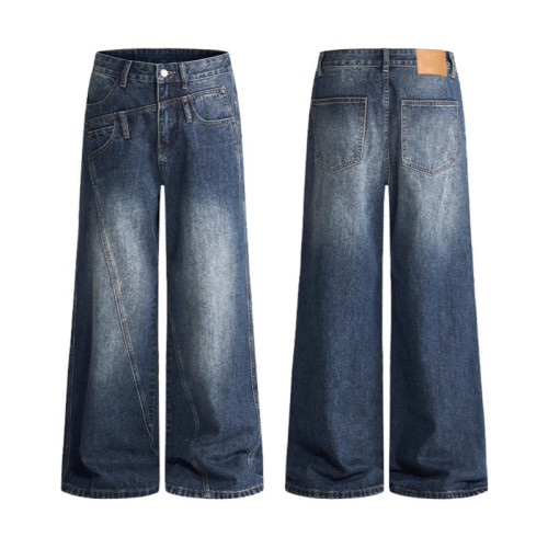 Custom Wide Leg Jeans for Asymmetric Pocket Streetwear
