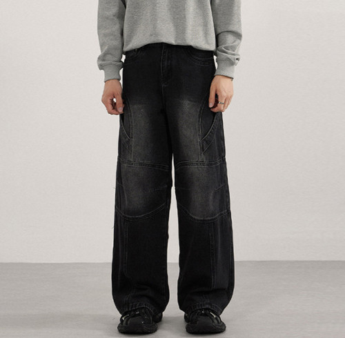 Custom Wide Leg Jeans for Black Panel Streetwear