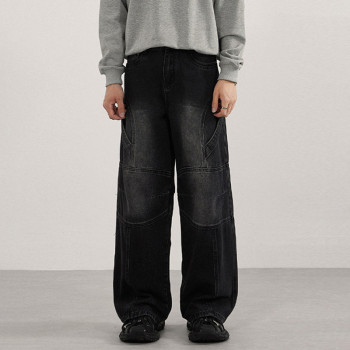 Custom Wide Leg Jeans for Black Panel Streetwear