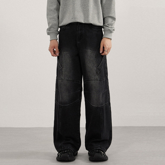 Custom Wide Leg Jeans for Black Panel Streetwear