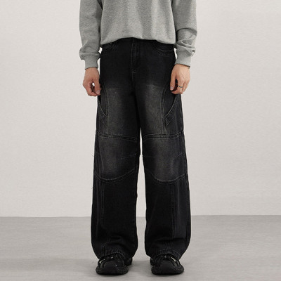 Custom Wide Leg Jeans for Black Panel Streetwear