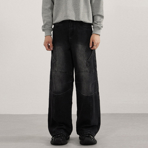 Custom Wide Leg Jeans for Black Panel Streetwear