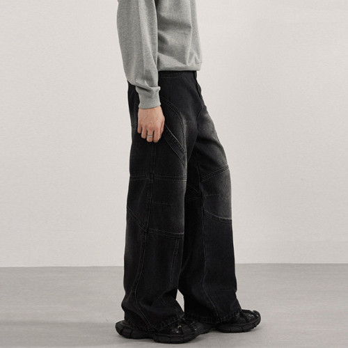 Custom Wide Leg Jeans for Black Panel Streetwear