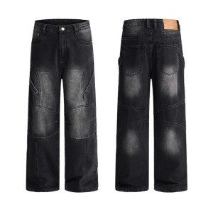 Custom Wide Leg Jeans for Black Panel Streetwear