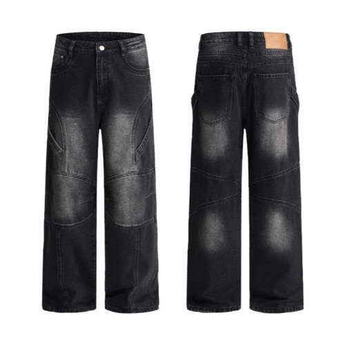 Custom Wide Leg Jeans for Black Panel Streetwear