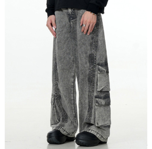 Custom Cargo Jeans for Gray Washed Streetwear