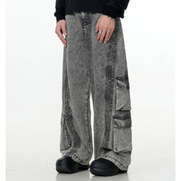 Custom Cargo Jeans for Gray Washed Streetwear