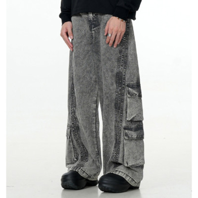 Custom Cargo Jeans for Gray Washed Streetwear