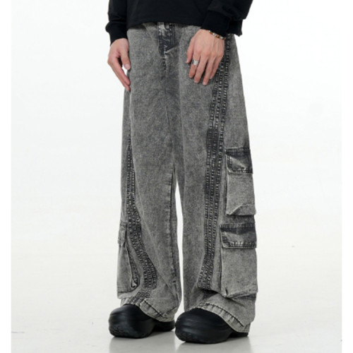 Custom Cargo Jeans for Gray Washed Streetwear