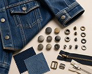Metal buttons, rivets and hardware for custom denim jackets