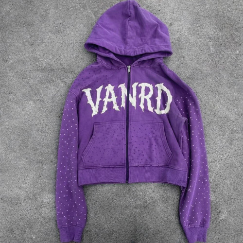 custom rhinestone hoodie for Washed Zip-Up Streetwear