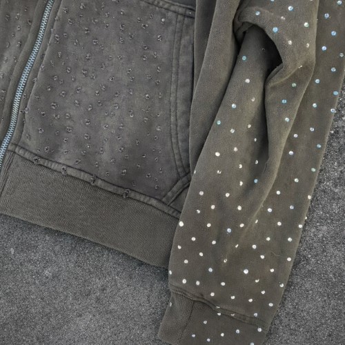 custom rhinestone hoodie for Washed Zip-Up Streetwear