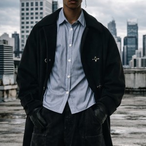 Custom bomber jacket in washed black hooded style