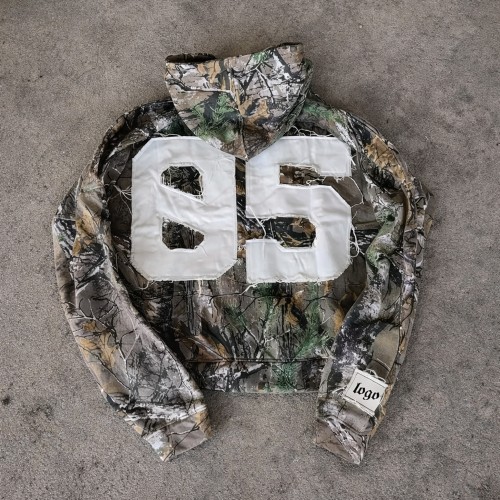 Custom camo hoodie with Zip-Up Patch Streetwear