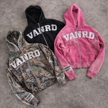 Custom camo hoodie with Zip-Up Patch Streetwear