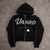 Custom rhinestone hoodie with Studded Zip-Up Details