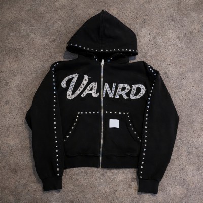 Custom rhinestone hoodie with Studded Zip-Up Details