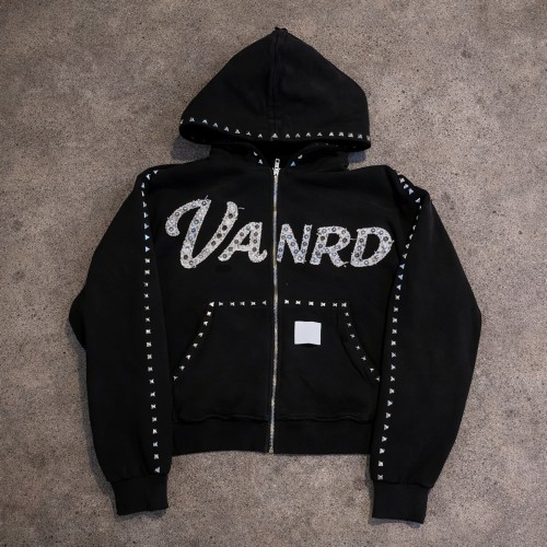 Custom rhinestone hoodie with Studded Zip-Up Details