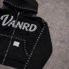 Custom rhinestone hoodie with Studded Zip-Up Details
