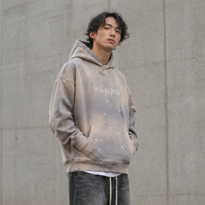 Custom Washed Hoodie with Paint Splatter for Streetwear