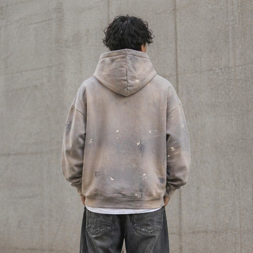 Custom Washed Hoodie with Paint Splatter for Streetwear