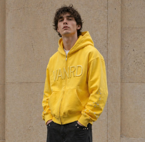 Custom Zip Up Hoodies with Rhinestone Sleeve Detail