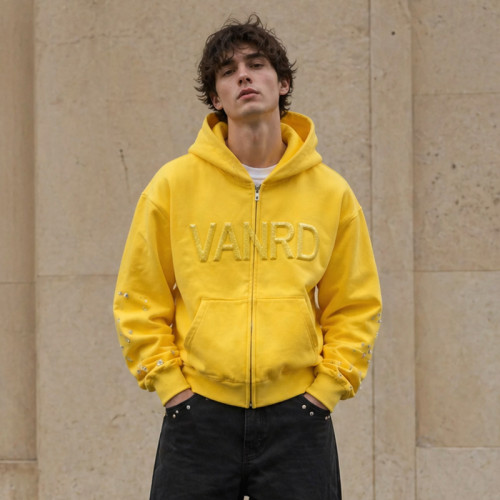Custom Zip Up Hoodies with Rhinestone Sleeve Detail