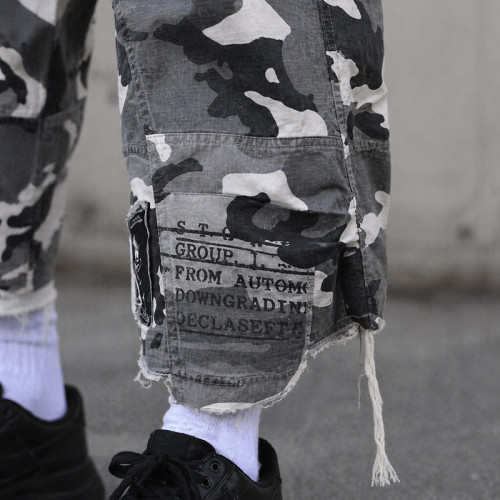 Custom Camo Cargo Shorts with Utility Pocket Details