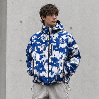 Custom Puffer Jacket with Blue Digital Camo Print