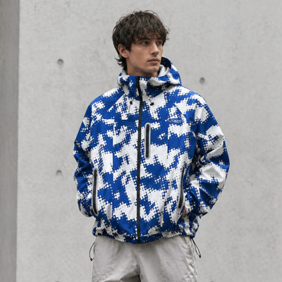 Custom Puffer Jacket with Blue Digital Camo Print