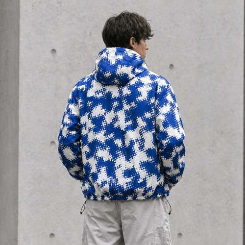 Custom Puffer Jacket with Blue Digital Camo Print