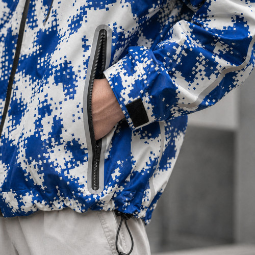 Custom Puffer Jacket with Blue Digital Camo Print