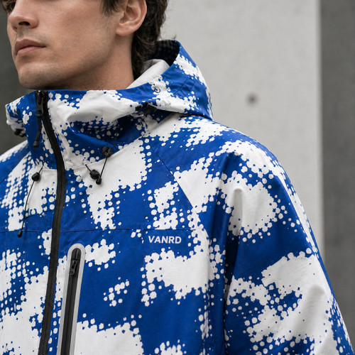 Custom Puffer Jacket with Blue Digital Camo Print