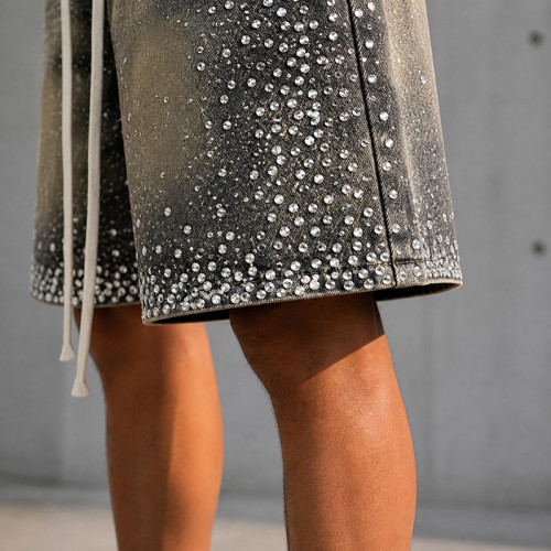 Custom Denim Shorts with Rhinestone Streetwear Finish