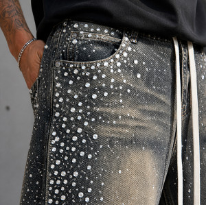 Custom Denim Shorts with Rhinestone Streetwear Finish