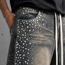 Custom Denim Shorts with Rhinestone Streetwear Finish