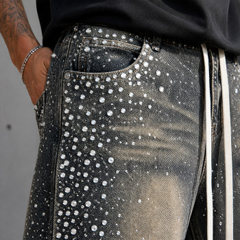 Custom Denim Shorts with Rhinestone Streetwear Finish