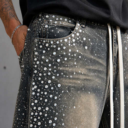 Custom Denim Shorts with Rhinestone Streetwear Finish
