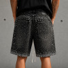 Custom Denim Shorts with Black Rhinestone Finish