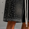 Custom Denim Shorts with Black Rhinestone Finish